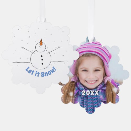 Let is Snow Happy Snowman with Photo Back Ornament Card