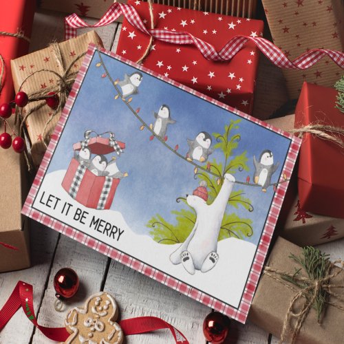 Let It Be Merry _ Cute Bear and Penguins Christmas Holiday Card