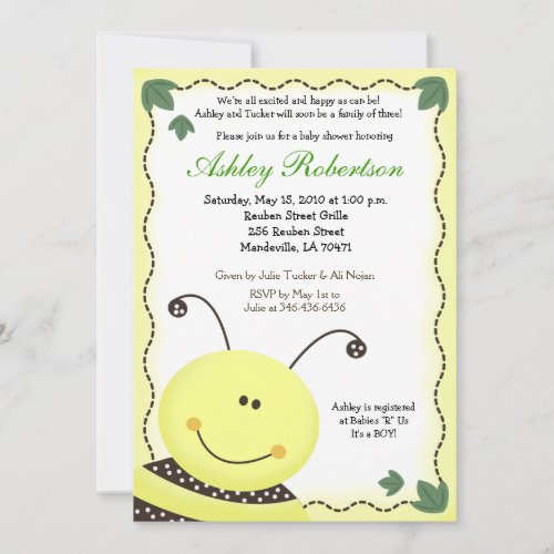 Let it BEE Bumblebee Baby Shower 5x7 Invitation