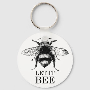 Let It Bee Vintage Nature Bumble Bee Keychain