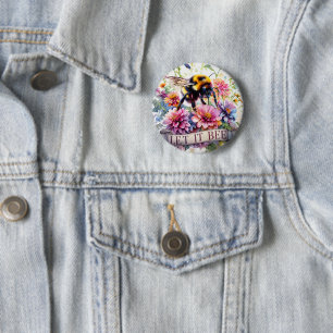 Let It Bee – Watercolor Bumblebee Spring Floral Button