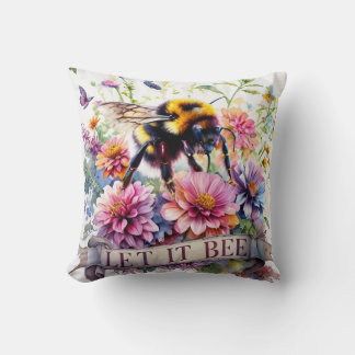 Let It Bee – Watercolor Bumblebee Spring Floral Throw Pillow