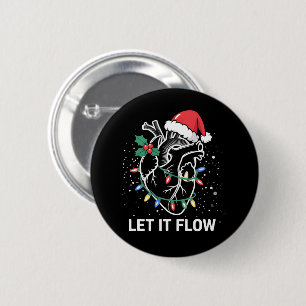 Let It Flow Anatomy Heart Cardiac Nurse Santa Hat Button