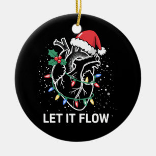 Let It Flow Anatomy Heart Cardiac Nurse Santa Hat Ceramic Ornament