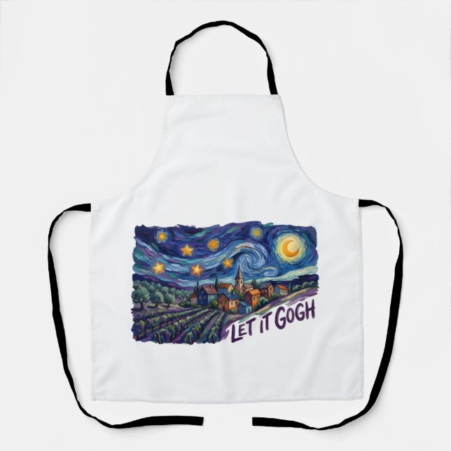 Let It Gogh" Features Gogh Painting Funny Pun Art Apron (Front)