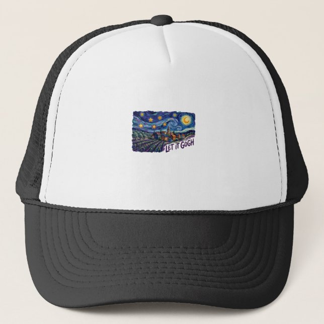 Let It Gogh" Features Gogh Painting Funny Pun Art Trucker Hat (Front)