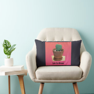 Let it Grow heart shaped cactus Lumbar Pillow