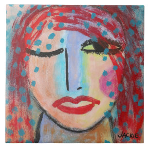 Let It Rain Abstract Portrait of a Red Head Ceramic Tile