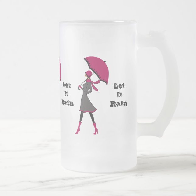 Let It Rain Lady Frosted 16 oz Frosted Glass Mug (Right)