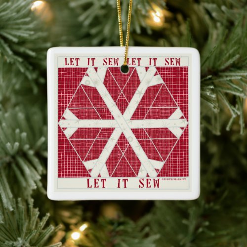 Let it SEW Quilt Porcelain Ornament RED