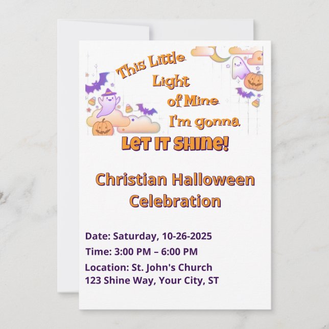Let It Shine Christian Halloween Invitation (Front)
