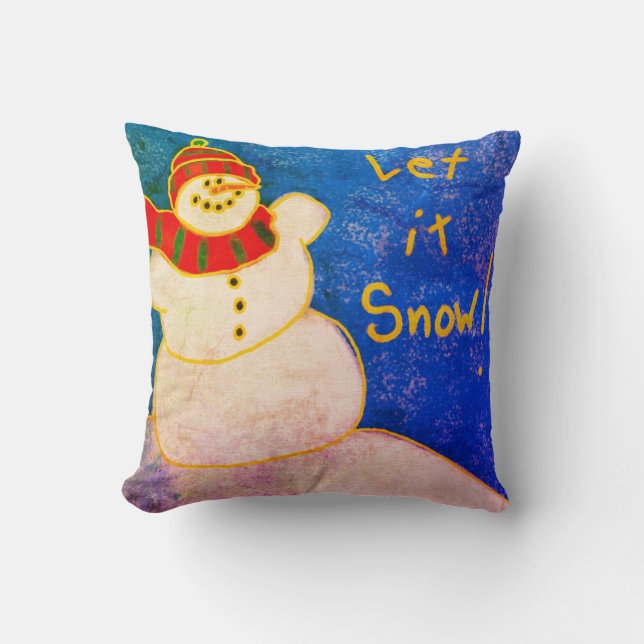 Let It Snow! Abstract Snowman Art Throw Pillow (Front)