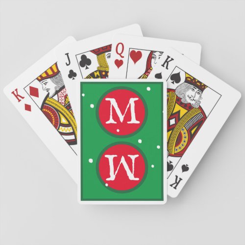 LET IT SNOW ADD YOUR MONOGRAM on 2 RED ORNAMENTS Playing Cards