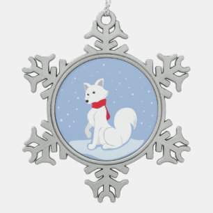 Let It Snow! (Arctic Fox) Snowflake Pewter Christmas Ornament