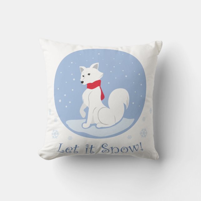 Let It Snow! (Arctic Fox) Throw Pillow (Front)