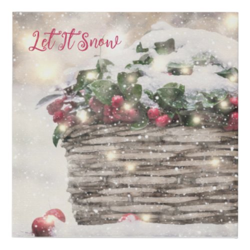 Let It Snow Basket Holly Berries Faux Canvas Print