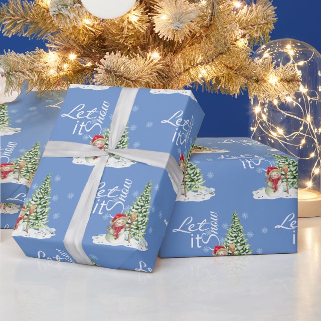 Let it Snow | Beautiful Blue Christmas  Wrapping Paper (Holidays)