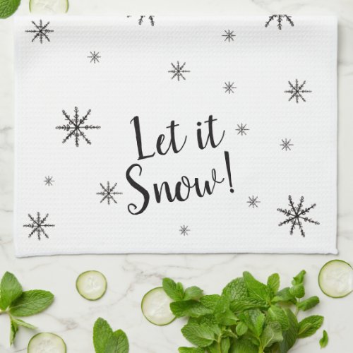 Let it Snow Black and White Snowflake Kitchen Towel