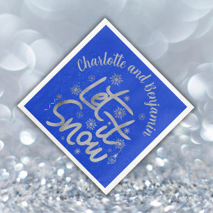 Let it Snow Blue and Silver Christmas Paper Dinner Napkins
