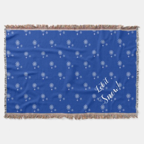 Let it Snow Blue and White Snowflake Canvas Art Throw Blanket