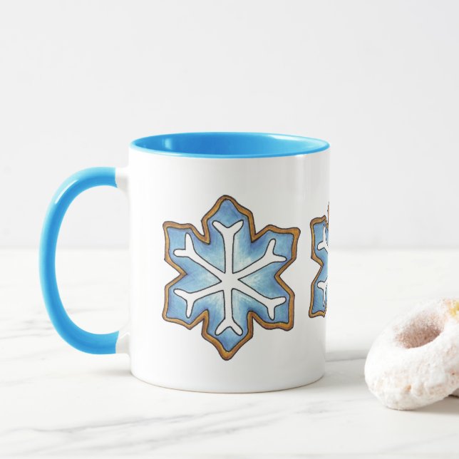 Let It Snow Blue Christmas Hanukkah Winter Holiday Mug (With Donut)