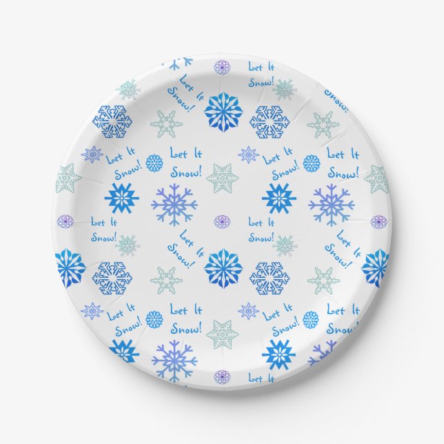 Let It Snow Blue Color Choice Background Paper Plates (Front)