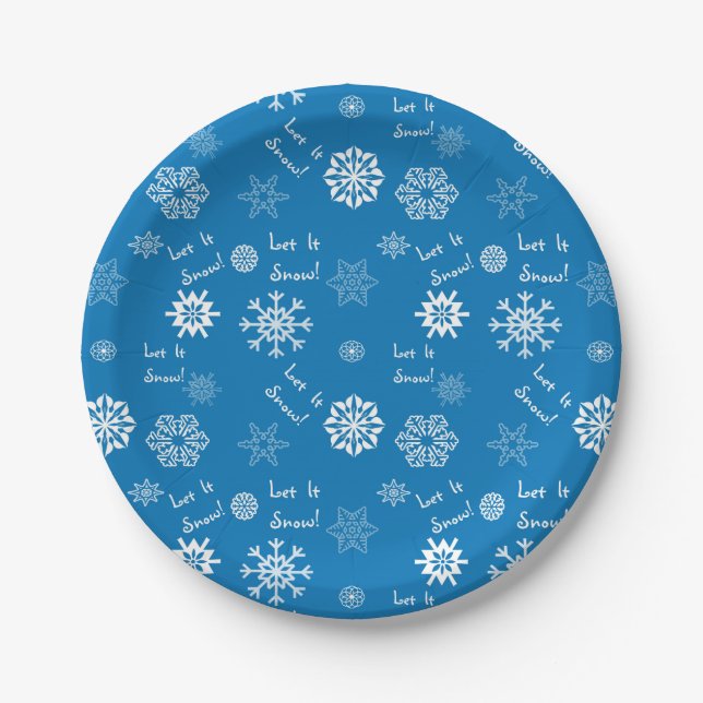 Let It Snow Blue Paper Plates (Front)