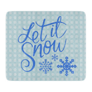 Let it Snow Blue Pattern Retro Cutting Board