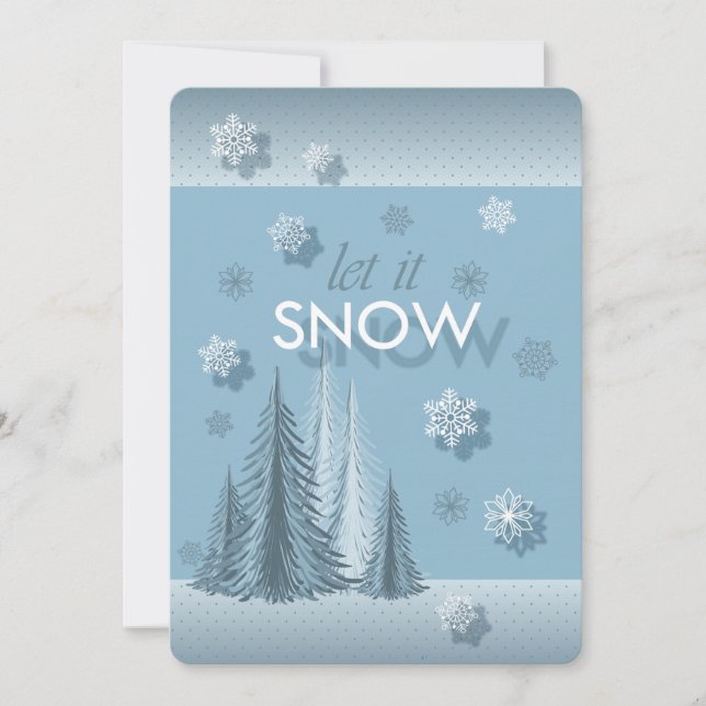 Let It Snow Blue Photo Invitation (Front)