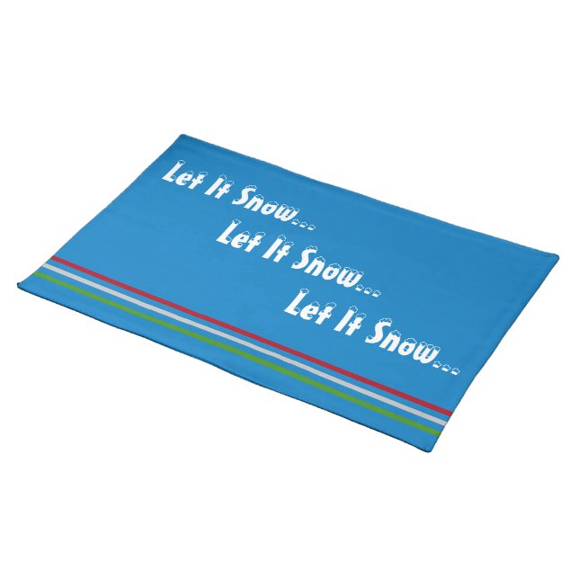 Let It Snow Blue Red Silver Green Stripes Cloth Placemat (On Table)