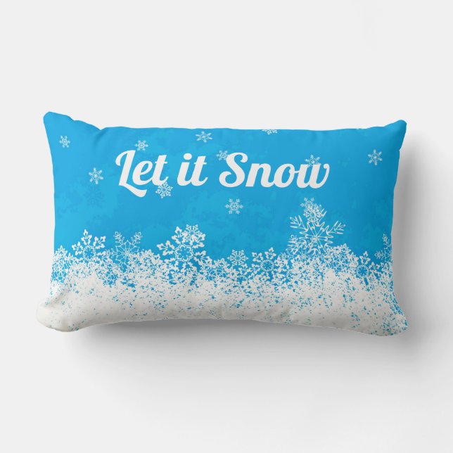 Let it Snow Blue Reversible Throw Pillow (Front)