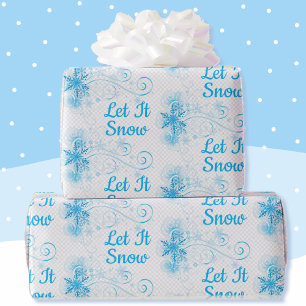 Let It Snow Blue Snowflake White Pattern Wrapping Paper