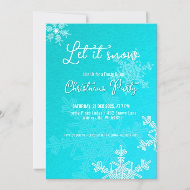 Let it snow blue snowflakes Christmas Party  Invitation (Front)