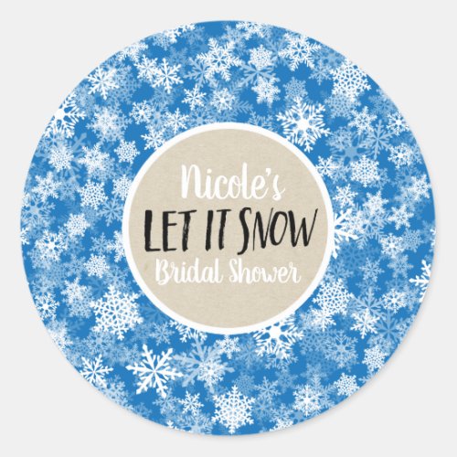 Let it Snow Blue Snowflakes Winter Holiday Favor Classic Round Sticker