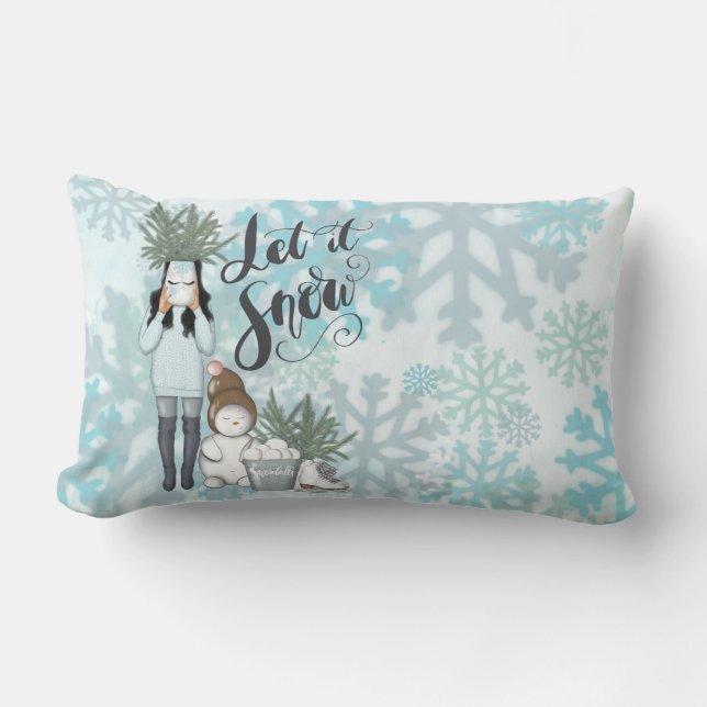 LET IT SNOW BLUE SNOWFLAKES WINTER WOMAN LUMBAR PILLOW (Front)