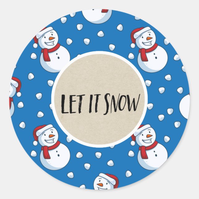 Let it Snow Blue Snowman Winter Holiday Favor Classic Round Sticker (Front)