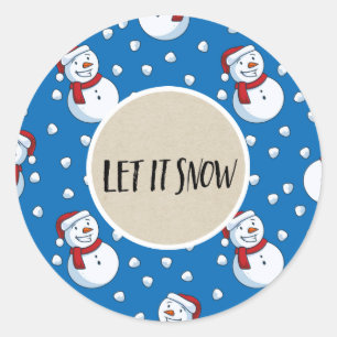 Let it Snow Blue Snowman Winter Holiday Favor Classic Round Sticker