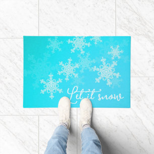 Let it Snow Blue White Snowflakes Minimalist Doormat