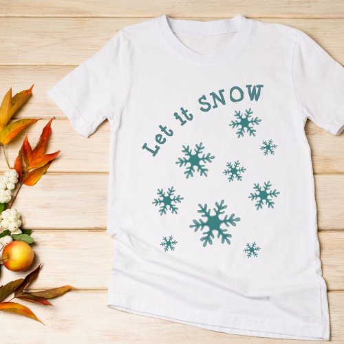Let it snow Blue Winter Snowflake Pattern T_Shirt