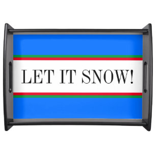 LET IT SNOW  Bright Blue Red Green White Stripes Serving Tray