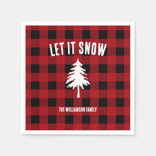 Let It Snow Buffalo Plaid Holiday Napkins (Front)