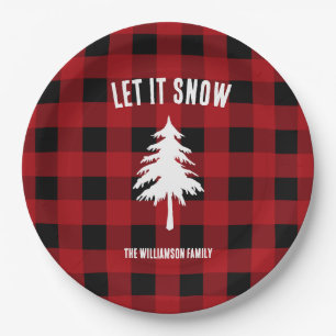 Let It Snow Buffalo Plaid Holiday Paper Plates