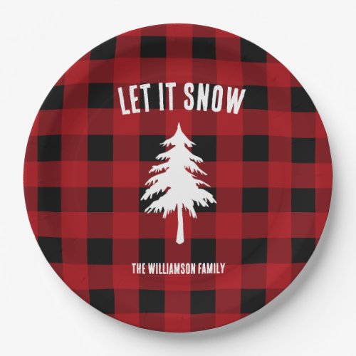 Let It Snow Buffalo Plaid Holiday Paper Plates