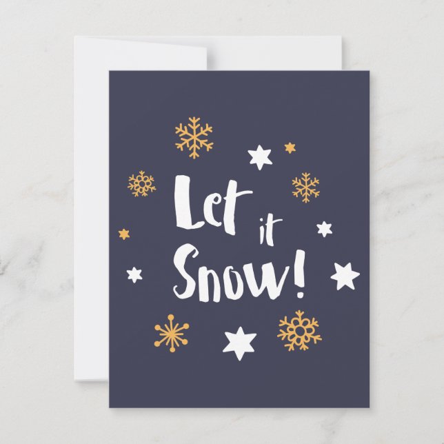 "Let it Snow!"  Calligraphy Christmas Blue Holiday Card (Front)