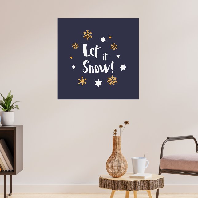 "Let it Snow!"  Calligraphy Christmas Blue Poster (Living Room 3)