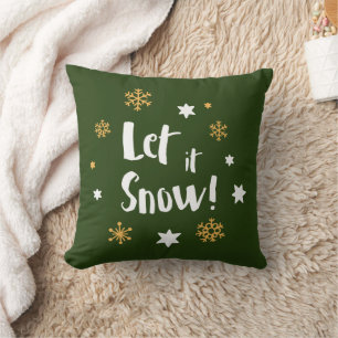 "Let it Snow!" Calligraphy Christmas Green Throw Pillow
