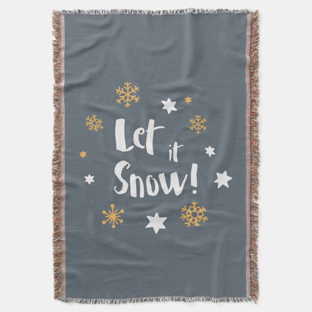 "Let it Snow!"  Calligraphy Christmas Modern Gray Throw Blanket (Front Vertical)