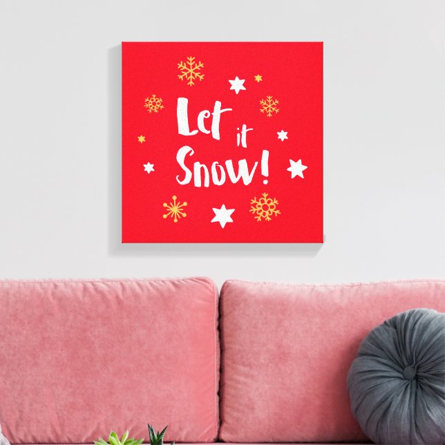"Let it Snow!"  Calligraphy Christmas Red Canvas Print (Insitu(LivingRoom))