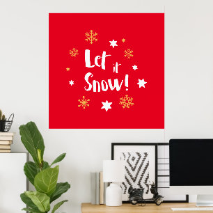 "Let it Snow!" Calligraphy Christmas Red Poster