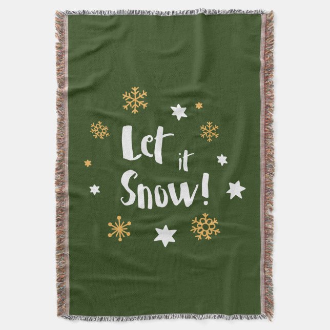 "Let it Snow!"  Calligraphy Christmas Throw Blanket (Front Vertical)